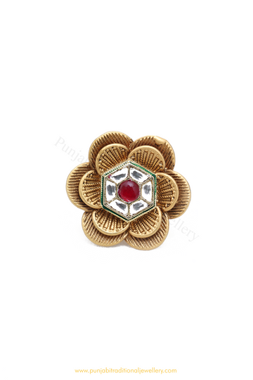 Antique Gold Finished Kundan Ring By PTJ
